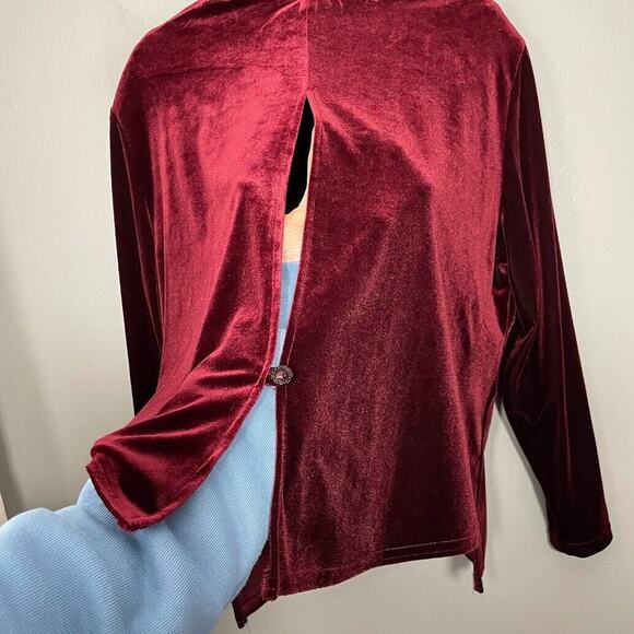 K Woman Plus Size 22W Burgundy Wine Velvet Open Back Top Regencycore Evening - Picture 6 of 10